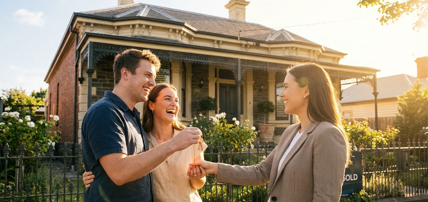 First home buyer in Ballarat receiving house keys